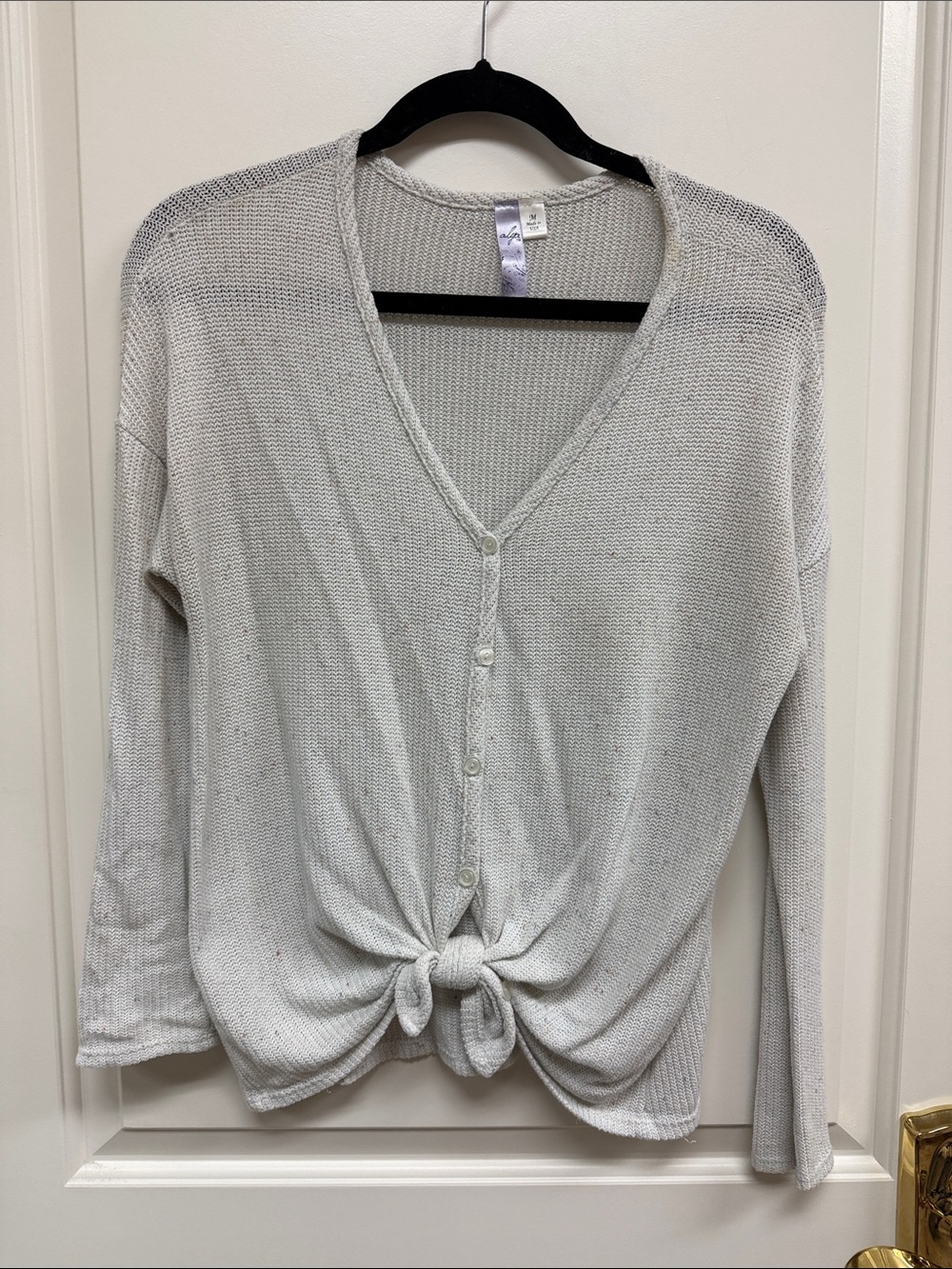 Alya Light Gray Knot-Front Button V-Neck Top
